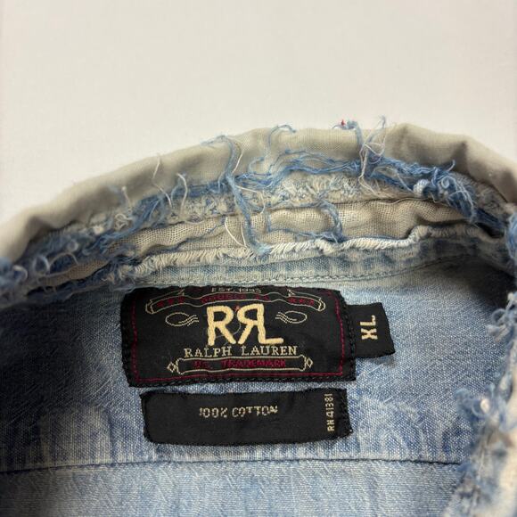 RRL Double RL Ralph Lauren Chambray Work Shirt Button Up Distressed XL - Picture 4 of 13